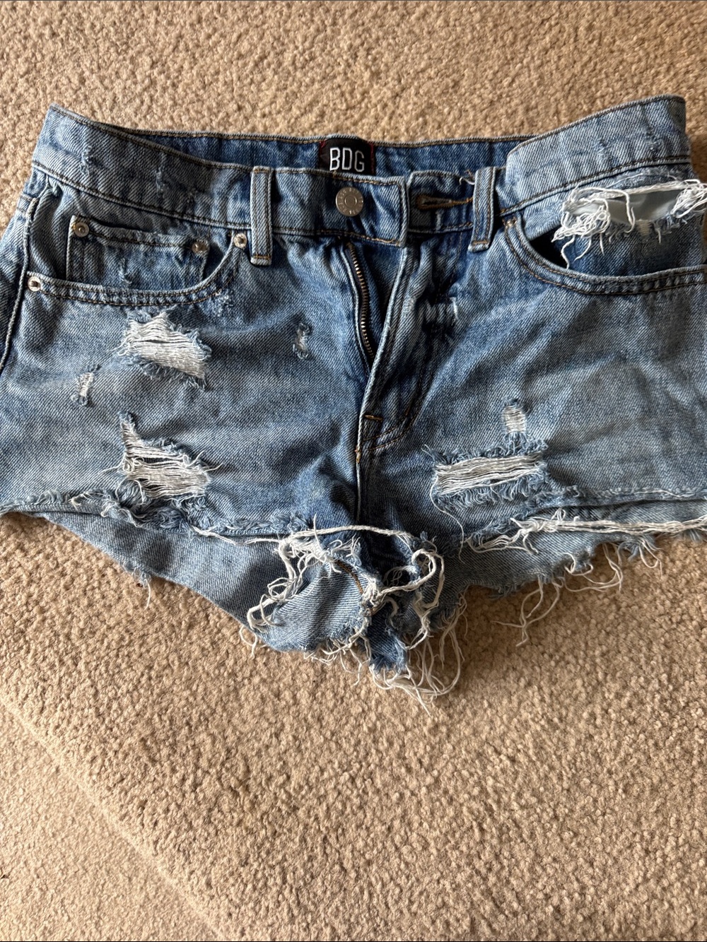 BDG Distressed Light Blue Denim Cutoff Shorts